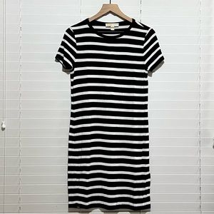 MICHAEL Michael Kors Midi Dress Size-Medium Black and White Striped